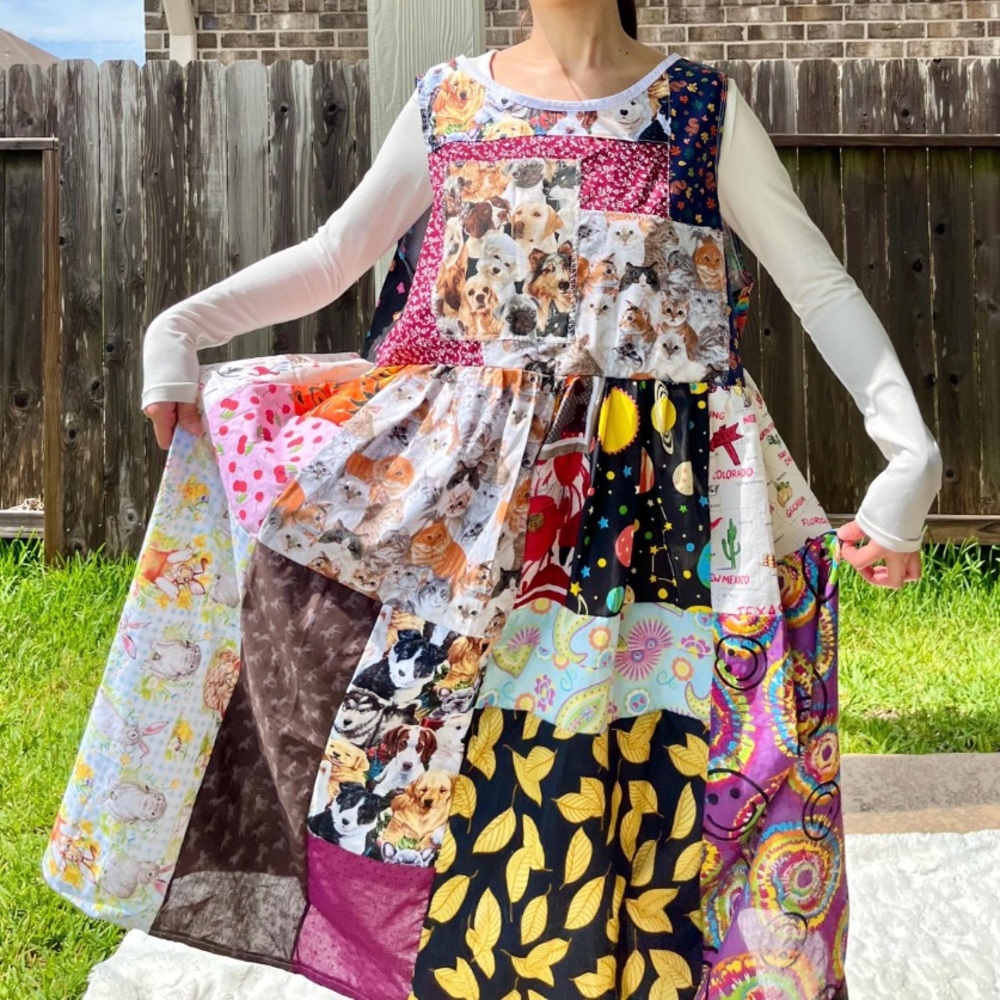 Arcade Dress | Dogs&Cats | Handmade Quilted Bandana Dress Vibrant SKU 05281